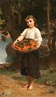 Oranges Canvas Paintings - Girl with Basket of Oranges